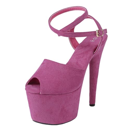 17 cm hohe High Heels für Damen | Plateau-Sandalen mit Fesselriemchen | Extrem hohe Absätze mit Anti-Rutsch-Sohle für Club-Queens & Bühnenkünstler,Lila,40.5 EU 17 cm hohe High Heels für Damen | Plateau-Sandalen mit Fesselriemchen | Extrem hohe Absätze mit Anti-Rutsch-Sohle für Club-Queens & Bühnenkünstler,Lila,40.5 EU von LIUGUISUOCHBH