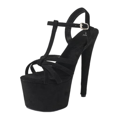 17 cm hohe High Heels für Damen | Plateau-Sandalen mit Fesselriemchen | Extrem hohe Absätze mit Anti-Rutsch-Sohle für Club-Queens & Bühnenkünstler,Schwarz,38 EU 17 cm hohe High Heels für Damen | Plateau-Sandalen mit Fesselriemchen | Extrem hohe Absätze mit Anti-Rutsch-Sohle für Club-Queens & Bühnenkünstler,Schwarz,38 EU von LIUGUISUOCHBH