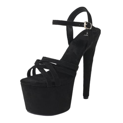 17 cm hohe High Heels für Damen | Plateau-Sandalen mit Fesselriemchen | Extrem hohe Absätze mit Anti-Rutsch-Sohle für Club-Queens & Bühnenkünstler,Schwarz,40.5 EU 17 cm hohe High Heels für Damen | Plateau-Sandalen mit Fesselriemchen | Extrem hohe Absätze mit Anti-Rutsch-Sohle für Club-Queens & Bühnenkünstler,Schwarz,40.5 EU von LIUGUISUOCHBH