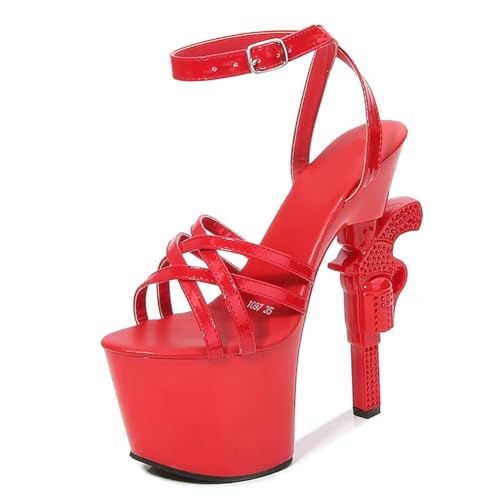 17 cm hohe High Heels für Damen | Plateau-Sandalen mit Knöchelriemen für Hochzeiten, Nachtclubs, Abschlussfeiern, Pole-/Strip-Dance,Rot,34 EU 17 cm hohe High Heels für Damen | Plateau-Sandalen mit Knöchelriemen für Hochzeiten, Nachtclubs, Abschlussfeiern, Pole-/Strip-Dance,Rot,34 EU von LIUGUISUOCHBH