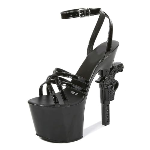 17 cm hohe High Heels für Damen | Plateau-Sandalen mit Knöchelriemen für Hochzeiten, Nachtclubs, Abschlussfeiern, Pole-/Strip-Dance,Schwarz,40.5 EU 17 cm hohe High Heels für Damen | Plateau-Sandalen mit Knöchelriemen für Hochzeiten, Nachtclubs, Abschlussfeiern, Pole-/Strip-Dance,Schwarz,40.5 EU von LIUGUISUOCHBH