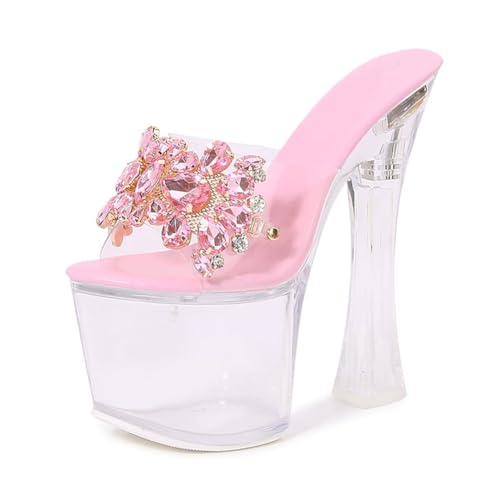 18 cm hohe High Heels für Damen | Offene Sandalen mit klobigem Absatz für Hochzeiten/Abschlussfeiern/Nachtclubs | Pole-Dance-Schuhe,Rosa,40 EU 18 cm hohe High Heels für Damen | Offene Sandalen mit klobigem Absatz für Hochzeiten/Abschlussfeiern/Nachtclubs | Pole-Dance-Schuhe,Rosa,40 EU von LIUGUISUOCHBH