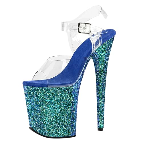 20cm Extrem High Heels Plateau Sandalen für Damen | Stripper-Heels in Übergröße für Nachtclub-Auftritte und professionellen Pole Dance,Blau,37 EU von LIUGUISUOCHBH