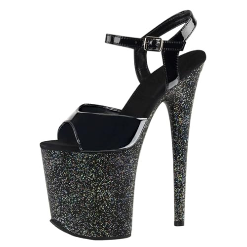 20cm Extrem High Heels Plateau Sandalen für Damen | Stripper-Heels in Übergröße für Nachtclub-Auftritte und professionellen Pole Dance,Schwarz,39 EU von LIUGUISUOCHBH