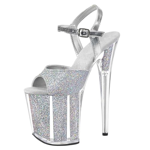20cm Extrem High Heels Plateau Sandalen für Damen | Stripper-Heels in Übergröße für Nachtclub-Auftritte und professionellen Pole Dance,Silber,41 EU 20cm Extrem High Heels Plateau Sandalen für Damen | Stripper-Heels in Übergröße für Nachtclub-Auftritte und professionellen Pole Dance,Silber,41 EU von LIUGUISUOCHBH