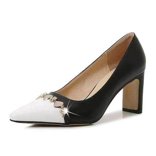 3 Zoll High Heels für Damen | 7,5 cm Blockabsatz Pumps mit spitzer Spitze für Hochzeit, Büro, Tanz, Clubabend | Große Größen,Schwarz,40.5 EU von LIUGUISUOCHBH