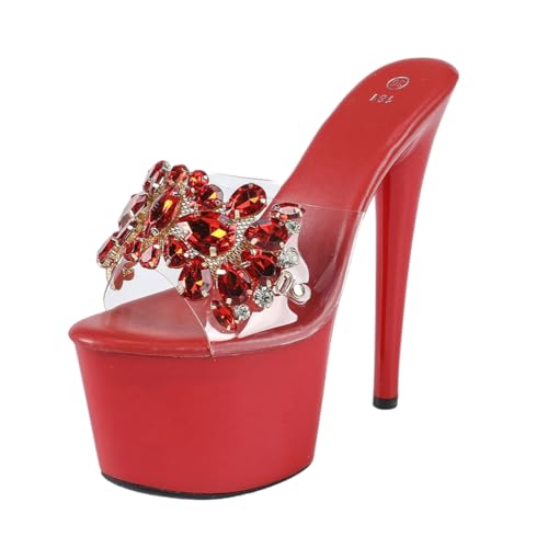 6,7 Zoll High Heels für Damen | Sexy Plateausandalen mit offener Spitze und Rutschfester Sohle für Hochzeiten, Abschlussfeiern, Club Queens,Rot,37 EU von LIUGUISUOCHBH