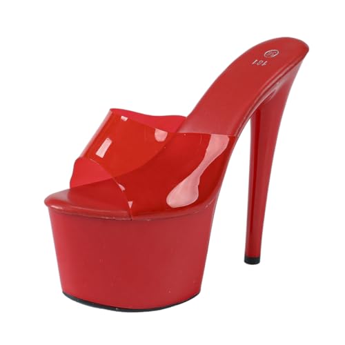 6,7 Zoll High Heels für Damen | Sexy Plateausandalen mit offener Spitze und Rutschfester Sohle für Hochzeiten, Abschlussfeiern, Club Queens,Rot,41 EU von LIUGUISUOCHBH