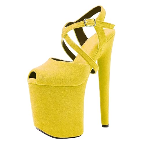 8 Zoll High Heels für Damen | Extra hohe Plateau-Sandalen mit Knöchelriemen für Hochzeiten, Nachtclubs, Junggesellinnenabschiede, Bühnenauftritte,F Yellow,43 EU 8 Zoll High Heels für Damen | Extra hohe Plateau-Sandalen mit Knöchelriemen für Hochzeiten, Nachtclubs, Junggesellinnenabschiede, Bühnenauftritte,F Yellow,43 EU von LIUGUISUOCHBH