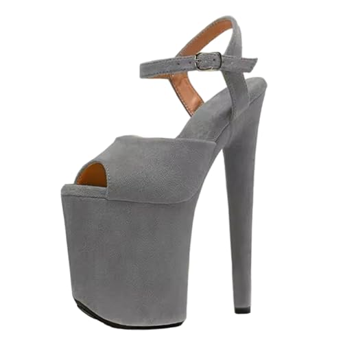 8 Zoll High Heels für Damen | Extra hohe Plateau-Sandalen mit Knöchelriemen für Hochzeiten, Nachtclubs, Junggesellinnenabschiede, Bühnenauftritte,Grau,40 EU von LIUGUISUOCHBH