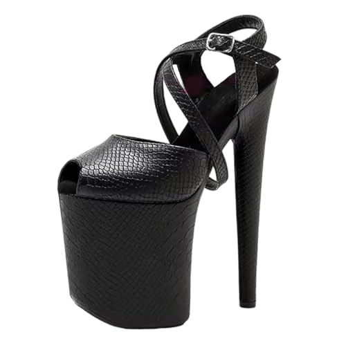 8 Zoll High Heels für Damen | Extra hohe Plateau-Sandalen mit Knöchelriemen für Hochzeiten, Nachtclubs, Junggesellinnenabschiede, Bühnenauftritte,Schwarz,37 EU von LIUGUISUOCHBH