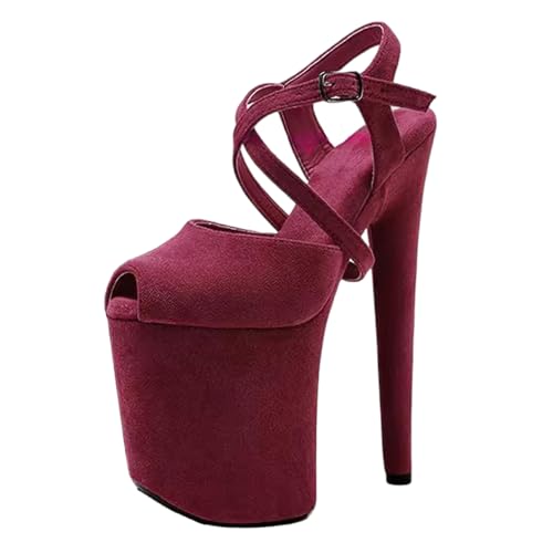 8 Zoll High Heels für Damen | Extra hohe Plateau-Sandalen mit Knöchelriemen für Hochzeiten, Nachtclubs, Junggesellinnenabschiede, Bühnenauftritte,Wine red,38 EU 8 Zoll High Heels für Damen | Extra hohe Plateau-Sandalen mit Knöchelriemen für Hochzeiten, Nachtclubs, Junggesellinnenabschiede, Bühnenauftritte,Wine red,38 EU von LIUGUISUOCHBH