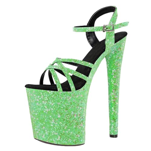 8-Zoll-High Heels für Damen | Extrem hohe Plateau-Sandalen mit offener Spitze, perfekt für Pole Dance, Nachtclub, Striptease und Kostümparty,Grün,39 EU von LIUGUISUOCHBH