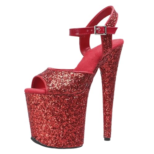 8-Zoll-High Heels für Damen | Extrem hohe Plateau-Sandalen mit offener Spitze, perfekt für Pole Dance, Nachtclub, Striptease und Kostümparty,Rot,37 EU 8-Zoll-High Heels für Damen | Extrem hohe Plateau-Sandalen mit offener Spitze, perfekt für Pole Dance, Nachtclub, Striptease und Kostümparty,Rot,37 EU von LIUGUISUOCHBH