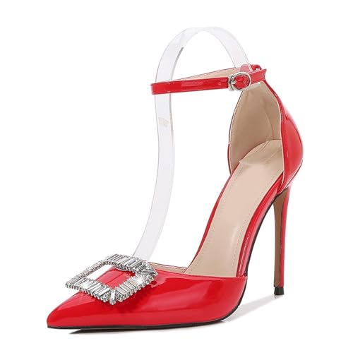 Bequeme Damen-Sandalen mit Absatz | 12 cm hohe Absätze für Hochzeiten, Brautjungfern, geschäftliche Anlässe | Große Größen,Rot,35 EU von LIUGUISUOCHBH