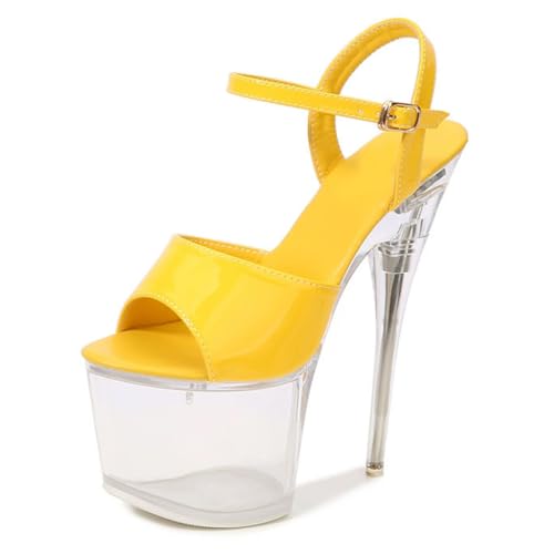 Damen High Heels Sandalen mit 17cm Ultra-sexy Stilettoabsatz für Pole Dance, Striptease & Party | Fußgewölbeunterstützung & Anti-Rutsch-Design,Gelb,39 EU von LIUGUISUOCHBH