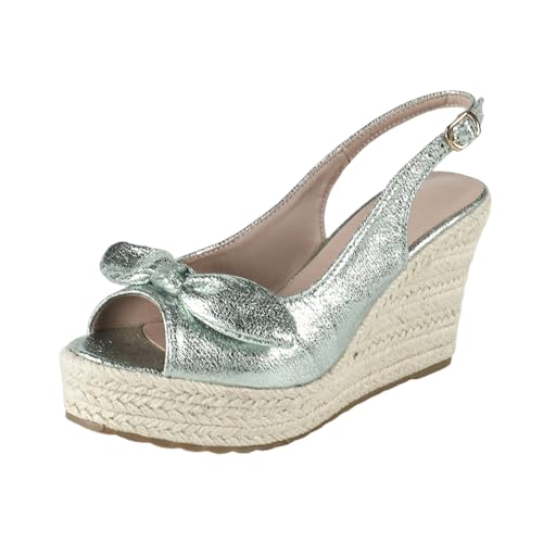 Damen-Plateausandalen mit offener Zehenpartie und Keilabsatz | 4 Zoll High Heels für Strandhochzeiten, Abschlussbälle und Spaziergänge auf Reisen | Größe 35–42,Light Green,40 EU von LIUGUISUOCHBH