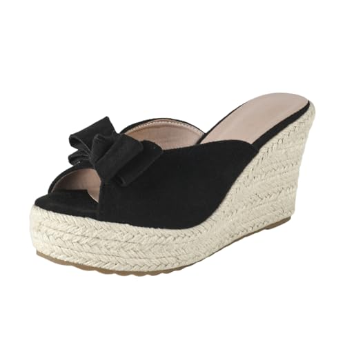 Damen-Plateausandalen mit offener Zehenpartie und Keilabsatz | 4 Zoll High Heels für Strandhochzeiten, Abschlussbälle und Spaziergänge auf Reisen | Größe 35–42,Schwarz,42 EU von LIUGUISUOCHBH