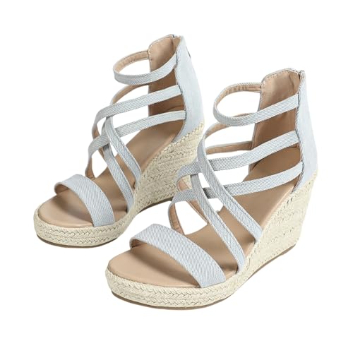 Damen-Plateausandalen mit offener Zehenpartie und Keilabsatz | 4 Zoll High Heels für Strandhochzeiten, Abschlussbälle und Spaziergänge auf Reisen | Größe 35–42,Sky Blue,39 EU von LIUGUISUOCHBH