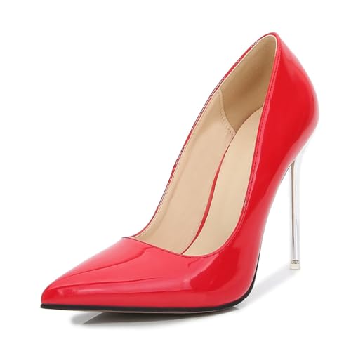 Damen-Pumps mit spitzer Spitze und Rutschfester Sohle | 11 cm hohe Absätze für Hochzeiten, Brautjungfern, Tanzveranstaltungen und formelle Anlässe,Rot,41 EU von LIUGUISUOCHBH