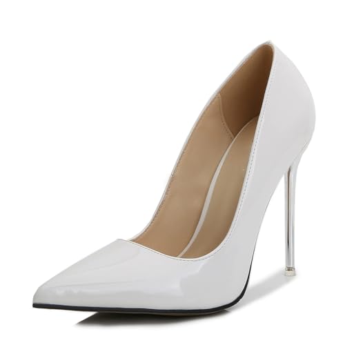 Damen-Pumps mit spitzer Spitze und Rutschfester Sohle | 11 cm hohe Absätze für Hochzeiten, Brautjungfern, Tanzveranstaltungen und formelle Anlässe,Weiß,40.5 EU von LIUGUISUOCHBH