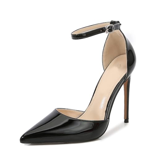 Damen-Sandalen mit geschlossener Zehenpartie und Knöchelriemen und hohem Absatz | 12 cm hohe Absätze für Büro, Hochzeit, Tanz, Geschäftstreffen,Schwarz,35 EU Damen-Sandalen mit geschlossener Zehenpartie und Knöchelriemen und hohem Absatz | 12 cm hohe Absätze für Büro, Hochzeit, Tanz, Geschäftstreffen,Schwarz,35 EU von LIUGUISUOCHBH