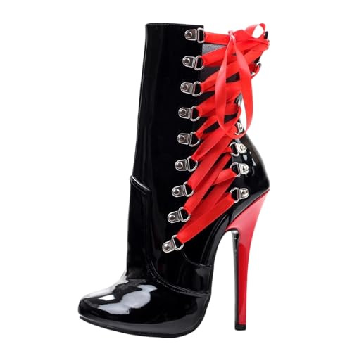 Damen & Herren Große Größen 15cm Stiletto High Heels Stiefeletten für Nachtclub, Crossdressing & Pole Dance | 6 Zoll Absatz,Schwarz,38 EU von LIUGUISUOCHBH