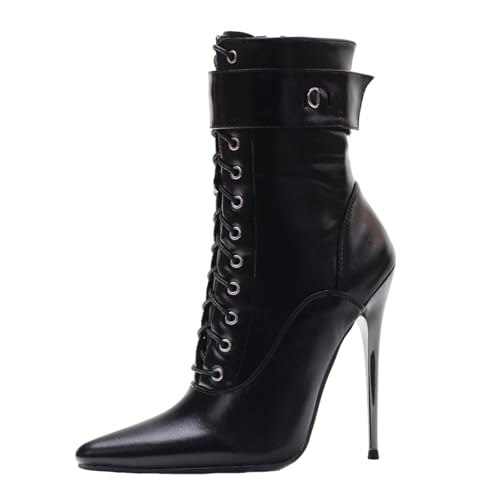 Damen & Herren Große Größen 15cm Stiletto High Heels Stiefeletten für Nachtclub, Crossdressing & Pole Dance | 6 Zoll Absatz,Schwarz,39 EU von LIUGUISUOCHBH