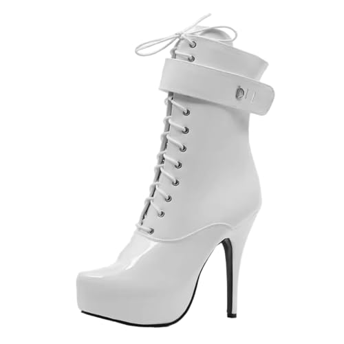 Damen & Herren Große Größen 15cm Stiletto High Heels Stiefeletten für Nachtclub, Crossdressing & Pole Dance | 6 Zoll Absatz,Weiß,38 EU von LIUGUISUOCHBH