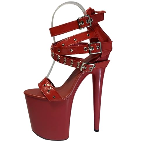 High Heels in Übergröße für Damen | 20 cm Stiletto-Plateau-Sandalen mit Knöchelriemen für Nachtclub-Auftritte und professionellen Pole Dance,Rot,39 EU High Heels in Übergröße für Damen | 20 cm Stiletto-Plateau-Sandalen mit Knöchelriemen für Nachtclub-Auftritte und professionellen Pole Dance,Rot,39 EU von LIUGUISUOCHBH