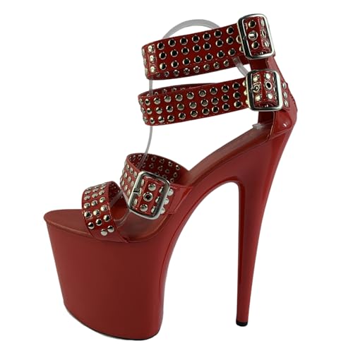 High Heels in Übergröße für Damen | 20 cm Stiletto-Plateau-Sandalen mit Knöchelriemen für Nachtclub-Auftritte und professionellen Pole Dance,Rot,41 EU High Heels in Übergröße für Damen | 20 cm Stiletto-Plateau-Sandalen mit Knöchelriemen für Nachtclub-Auftritte und professionellen Pole Dance,Rot,41 EU von LIUGUISUOCHBH