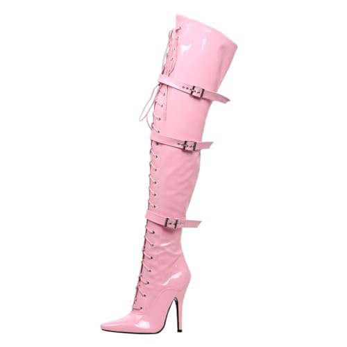 LIUGUISUOCHBH 5-Zoll-Absatz, Spitze Zehenpartie, Overknee-Stiefel aus Lackleder für Damen und Herren | für Crossdressing-Shows, Nachtclubs, Kostümpartys,Rosa,36 EU LIUGUISUOCHBH 5-Zoll-Absatz, Spitze Zehenpartie, Overknee-Stiefel aus Lackleder für Damen und Herren | für Crossdressing-Shows, Nachtclubs, Kostümpartys,Rosa,36 EU von LIUGUISUOCHBH