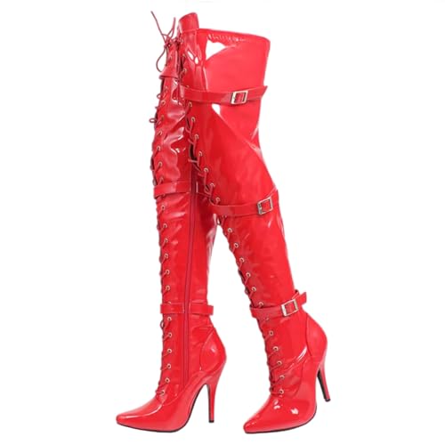 LIUGUISUOCHBH 5-Zoll-Absatz, Spitze Zehenpartie, Overknee-Stiefel aus Lackleder für Damen und Herren | für Crossdressing-Shows, Nachtclubs, Kostümpartys,Rot,41 EU LIUGUISUOCHBH 5-Zoll-Absatz, Spitze Zehenpartie, Overknee-Stiefel aus Lackleder für Damen und Herren | für Crossdressing-Shows, Nachtclubs, Kostümpartys,Rot,41 EU von LIUGUISUOCHBH