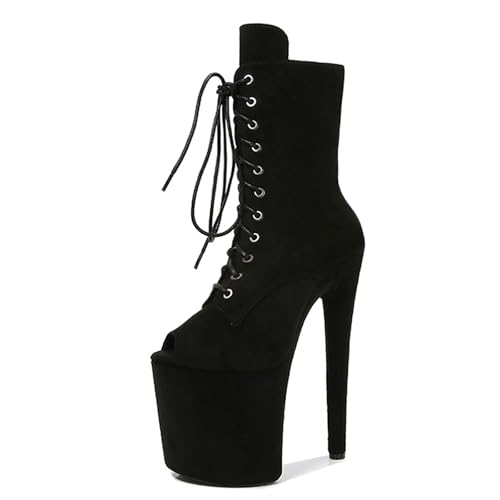 LIUGUISUOCHBH Damen-Stiefeletten mit 20 cm hohen Absätzen und Peep-Toe-Plateau. Stiefeletten mit extra hohem Absatz für Unisex-Erwachsene für Partys, Pole Dance und Stripper-Schuhe,Schwarz,38 EU von LIUGUISUOCHBH