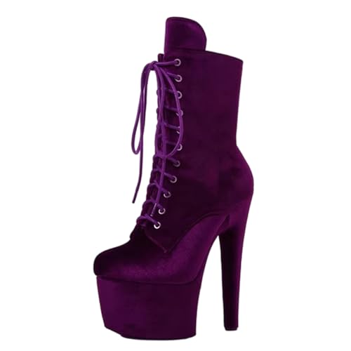 LIUGUISUOCHBH Damen-Stiefeletten mit 6 Zoll hohen Absätzen und Plateausohle aus Samt. Stiefeletten mit Stilettoabsatz für Unisex-Erwachsene für Stripper-Pole-Dance-Schuhe,Lila,39 EU von LIUGUISUOCHBH