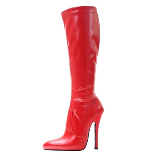 LIUGUISUOCHBH Kniehohe Stiefel aus elastischem Lackleder mit breiter Wade für Damen und Herren | für Pole Dance im Nachtclub, Crossdressing | 14 cm Stilettoabsatz,Rot,40 EU LIUGUISUOCHBH Kniehohe Stiefel aus elastischem Lackleder mit breiter Wade für Damen und Herren | für Pole Dance im Nachtclub, Crossdressing | 14 cm Stilettoabsatz,Rot,40 EU von LIUGUISUOCHBH