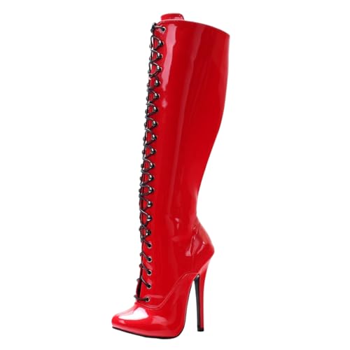 LIUGUISUOCHBH Kniehohe Stiefel mit runder Zehenpartie und weitem Schaft, Reißverschluss für Damen und Herren | für Pole Dance, Cosplay, Crossdressing | 14 cm Stilettoabsatz,Rot,38 EU LIUGUISUOCHBH Kniehohe Stiefel mit runder Zehenpartie und weitem Schaft, Reißverschluss für Damen und Herren | für Pole Dance, Cosplay, Crossdressing | 14 cm Stilettoabsatz,Rot,38 EU von LIUGUISUOCHBH