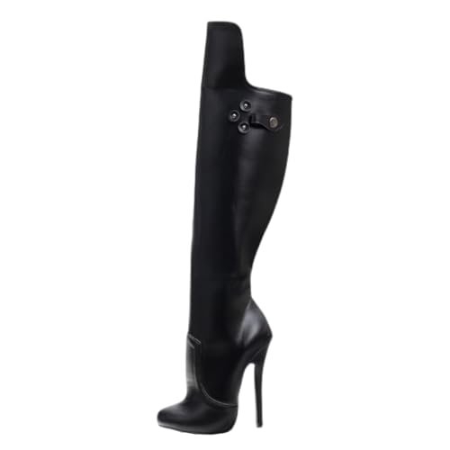 LIUGUISUOCHBH Kniehohe Stiefel mit runder Zehenpartie und weitem Schaft, Reißverschluss für Damen und Herren | für Pole Dance, Cosplay, Crossdressing | 14 cm Stilettoabsatz,Schwarz,38 EU von LIUGUISUOCHBH