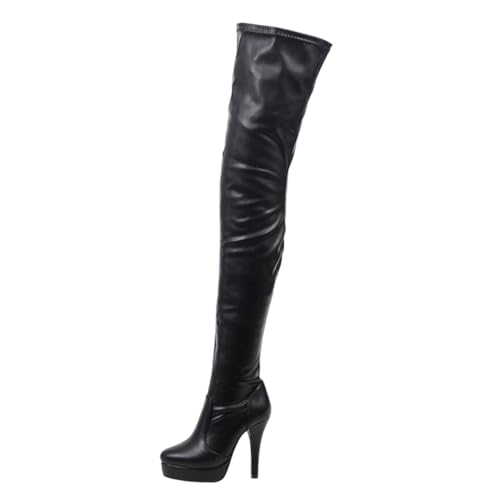 LIUGUISUOCHBH Overknee-Stiefel in Übergröße für Damen und Herren | 4,75-Zoll-Absatzstiefel für Crossdressing-Shows, Nachtclubs und Kostümpartys,M Black,39 EU von LIUGUISUOCHBH