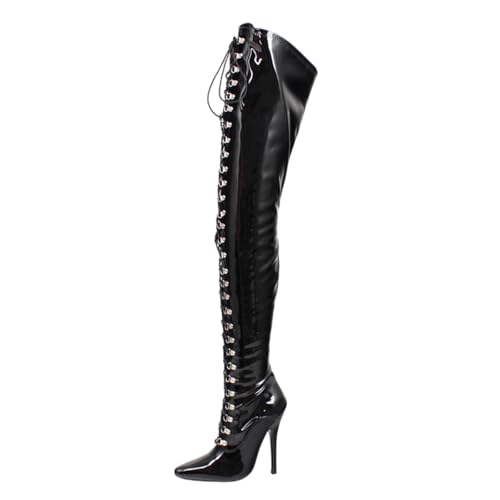 LIUGUISUOCHBH Overknee-Stiefel in Übergröße für Damen und Herren | 4,75-Zoll-Absatzstiefel für Crossdressing-Shows, Nachtclubs und Kostümpartys,Schwarz,42 EU von LIUGUISUOCHBH