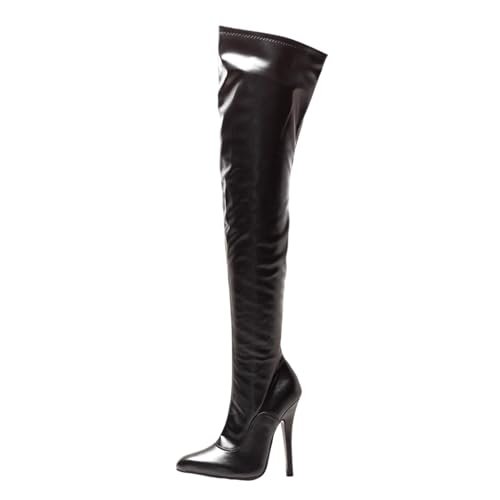 LIUGUISUOCHBH Overknee-Stiefel mit 6-Zoll-Absatz für Damen und Herren | Crossdressing-Nachtclub-Kostümparty-Stripper-Übergröße, Overknee-Stiefel,M Black,40 EU von LIUGUISUOCHBH