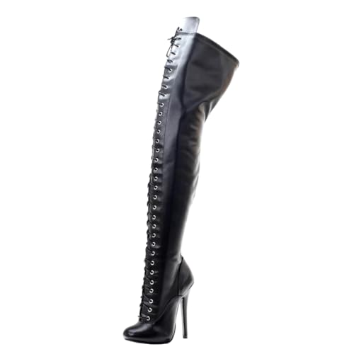 LIUGUISUOCHBH Overknee-Stiefel mit 6-Zoll-Absatz für Damen und Herren | Crossdressing-Nachtclub-Kostümparty-Stripper-Übergröße, Overknee-Stiefel,Schwarz,38 EU von LIUGUISUOCHBH