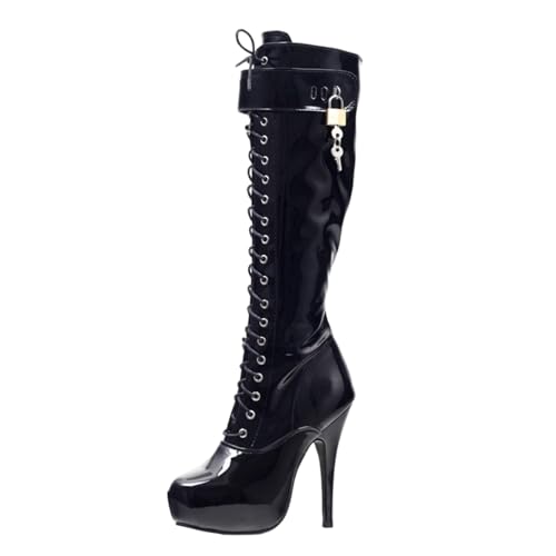 LIUGUISUOCHBH Schwarze Kniehohe Stiefel mit 15 cm Stilettoabsatz in Übergröße für Damen und Herren | für Pole Dance, Cosplay-Party, Crossdressing,Schwarz,39 EU von LIUGUISUOCHBH