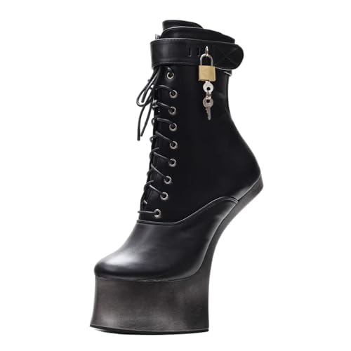 LIUGUISUOCHBH Stiefeletten ohne Absatz für Damen/Herren | Plateau-Absätze in großen Größen für Club-Tanzen, Striptease-Auftritte und Crossdressing,S Black,43 EU von LIUGUISUOCHBH