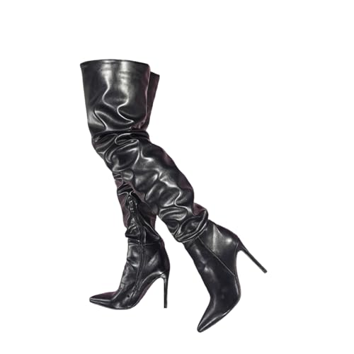 Overknee-Stiefel für Damen. Spitz zulaufende Stiletto-Stiefel mit weitem Schaft und Oberschenkel. Modische Lange Stiefel für Herbst und Winter. Stripper-High-Heels,Schwarz,37 EU von LIUGUISUOCHBH