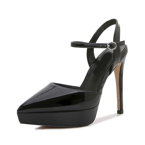 Plateau-High Heels für Damen | Elegante Pumps mit geschlossener Zehenpartie und Knöchelriemen für Hochzeiten, Cross-Dressing, Clubabende,Schwarz,44 EU von LIUGUISUOCHBH