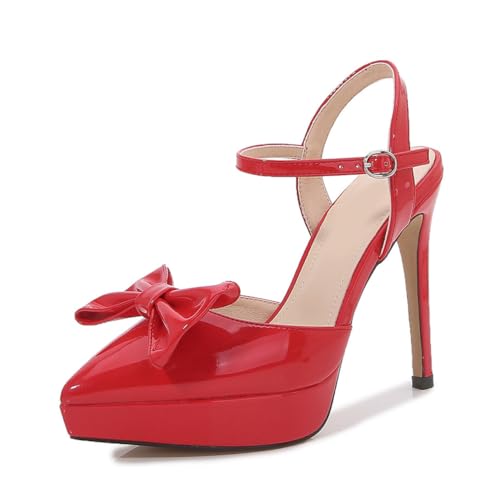 Plateau-High Heels für Damen | Elegante Pumps mit geschlossener Zehenpartie und Knöchelriemen für Hochzeiten, Tanzveranstaltungen und Kostümveranstaltungen,Rot,42 EU von LIUGUISUOCHBH
