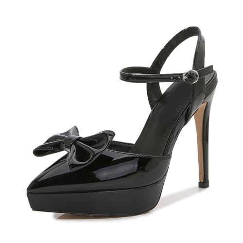Plateau-High Heels für Damen | Elegante Pumps mit geschlossener Zehenpartie und Knöchelriemen für Hochzeiten, Tanzveranstaltungen und Kostümveranstaltungen,Schwarz,44 EU von LIUGUISUOCHBH