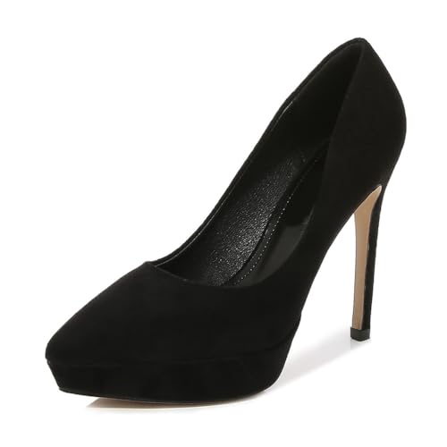 Plateau-High Heels für Damen | Elegante Slip-on-Pumps mit spitzer Zehenpartie für Hochzeiten, Clubbing, Abendpartys, Zeremonien für Erwachsene,Schwarz,37 EU von LIUGUISUOCHBH
