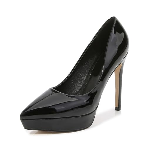 Plateau-High Heels für Damen | Elegante Slip-on-Pumps mit spitzer Zehenpartie für Hochzeiten, Clubbing, Abendpartys, Zeremonien für Erwachsene,Schwarz,41 EU von LIUGUISUOCHBH